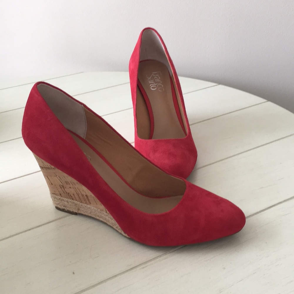 NWOB Franco Sarto Red Suede Wedges - 8.5